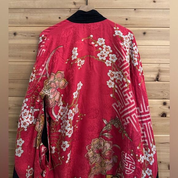 Vintage Soma Size Medium Silk Pink Floral Japanese Kimono Style Robe - Picture 13 of 14